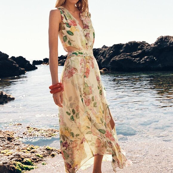 NWT ZARA FLORAL PRINT CUT OUT DRESS S - Picture 1 of 10